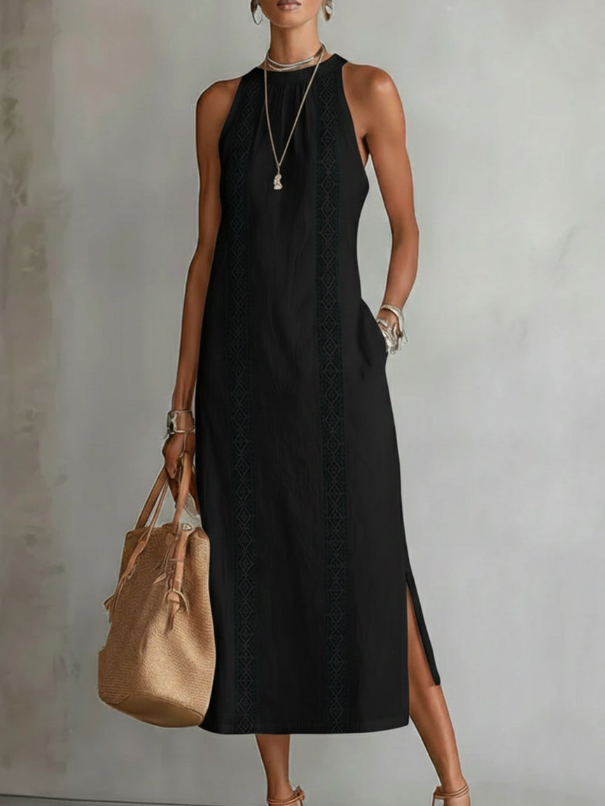 Eliza | Sleeveless Lace Detail Midi Dress
