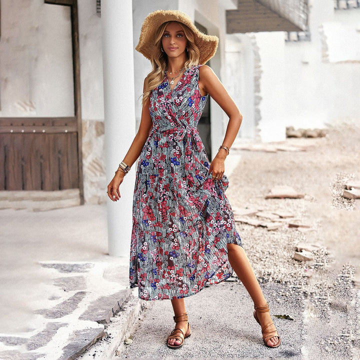 Alana™ - Red Midi Festive Boho Spring Dress With V-Neck