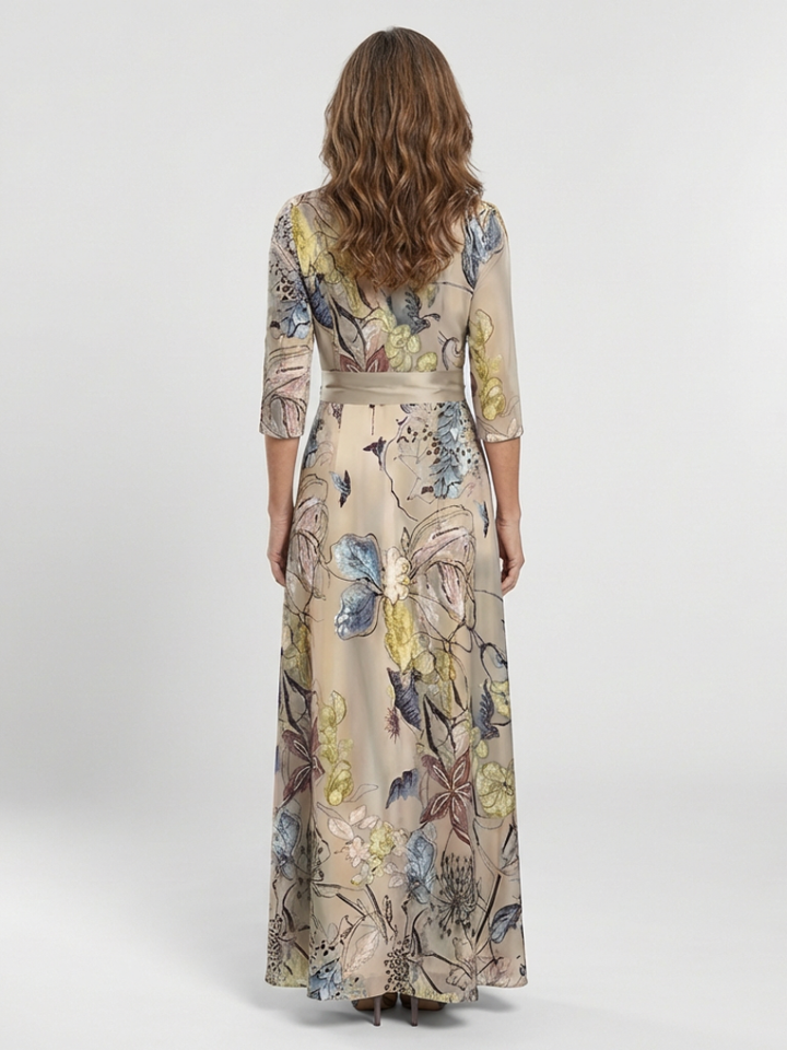 Ismeria | Three Quarter Sleeve Floral Maxi Wrap Dress