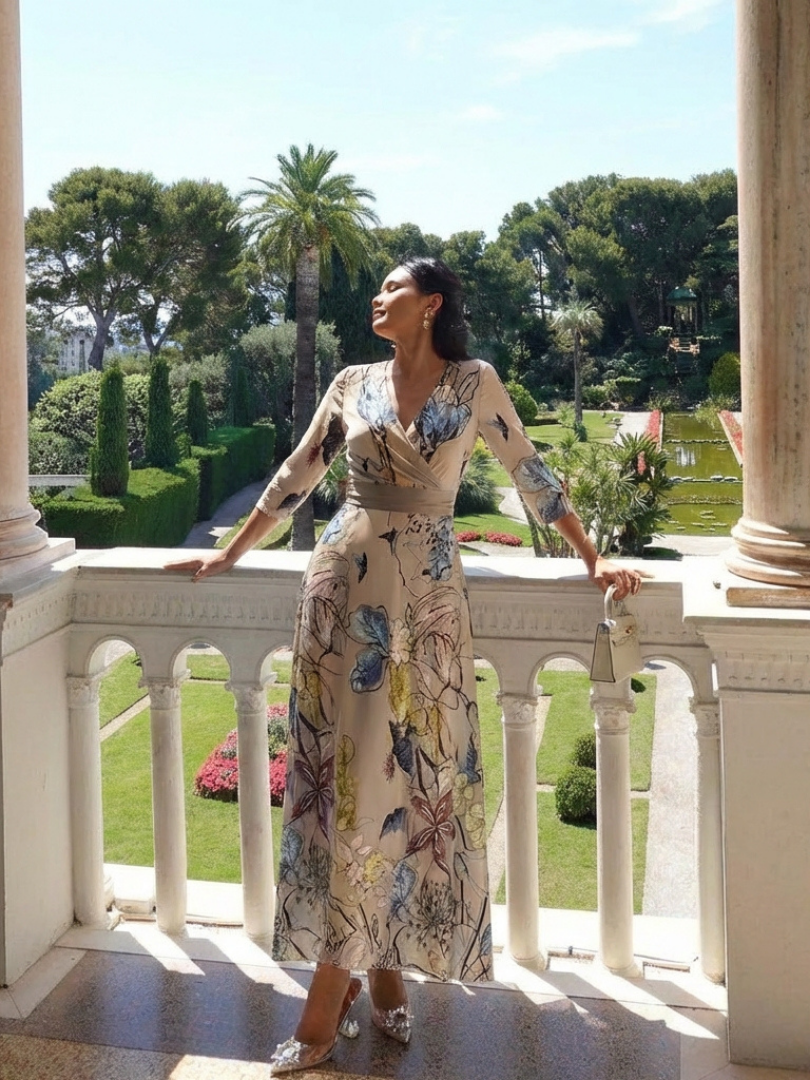 Ismeria | Three Quarter Sleeve Floral Maxi Wrap Dress