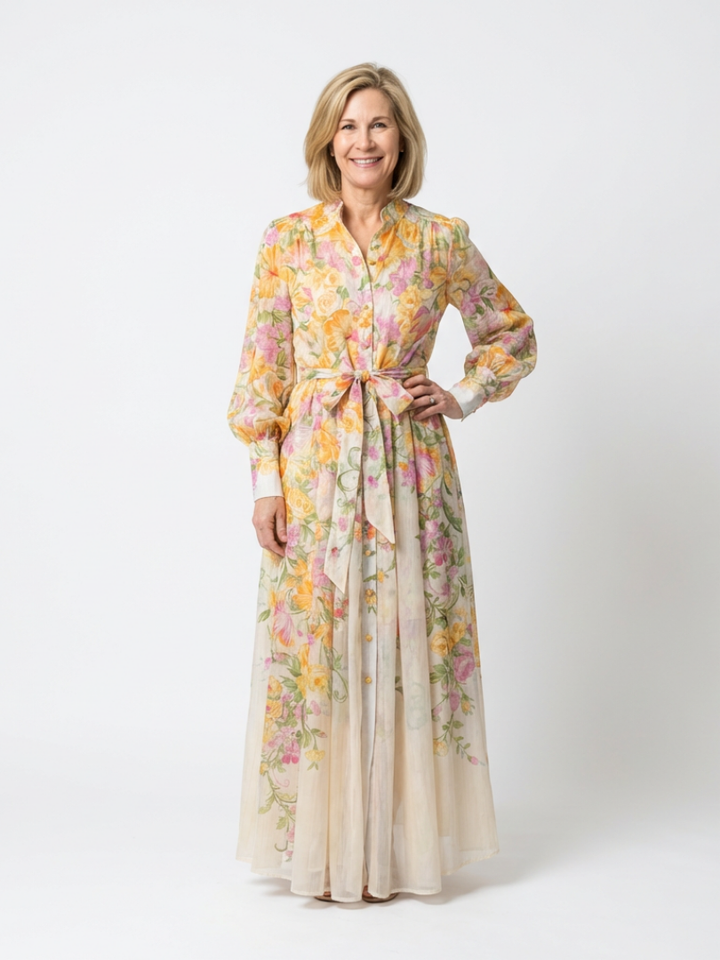 Calista | Floral Sheer Long Sleeve Maxi Dress