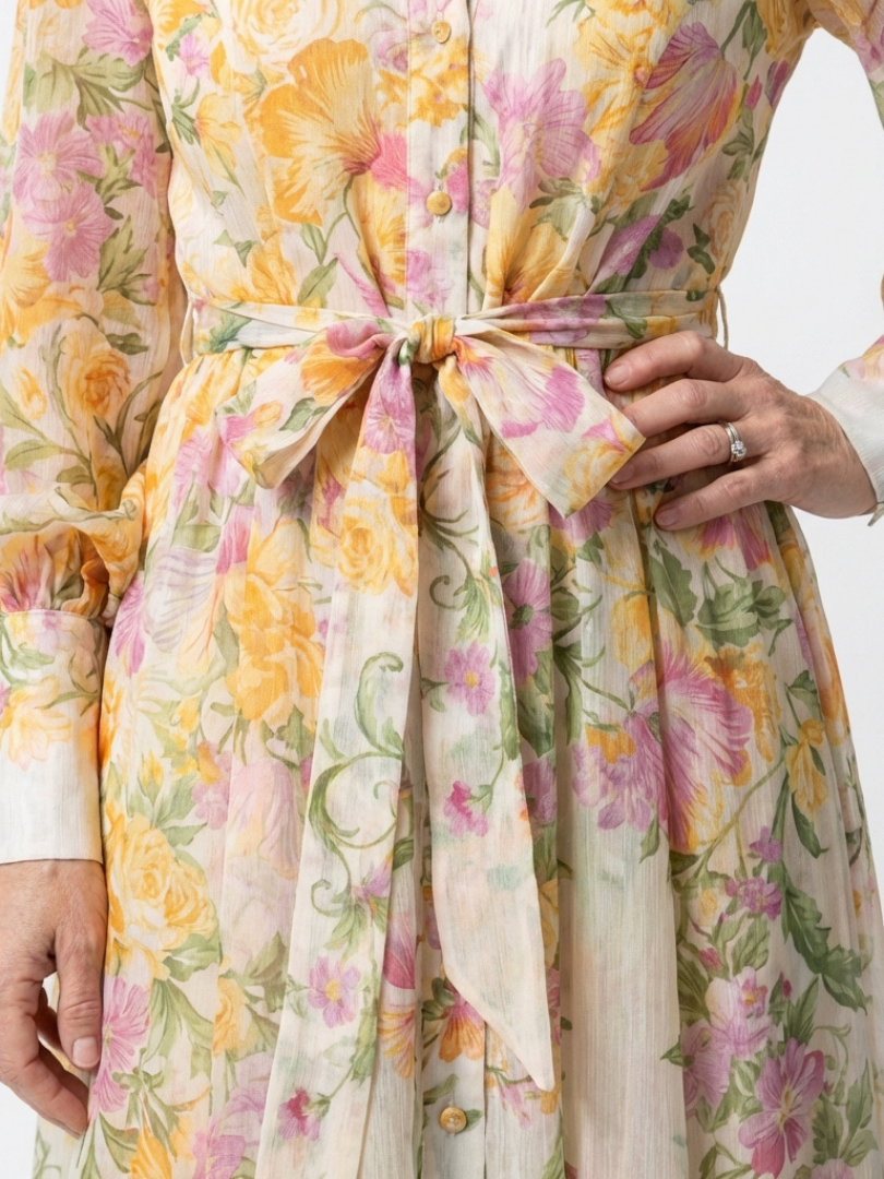Calista | Floral Sheer Long Sleeve Maxi Dress