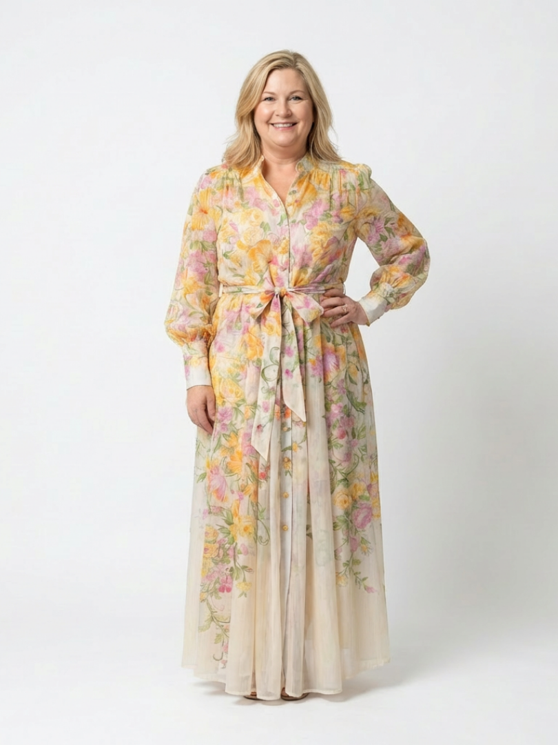 Calista | Floral Sheer Long Sleeve Maxi Dress