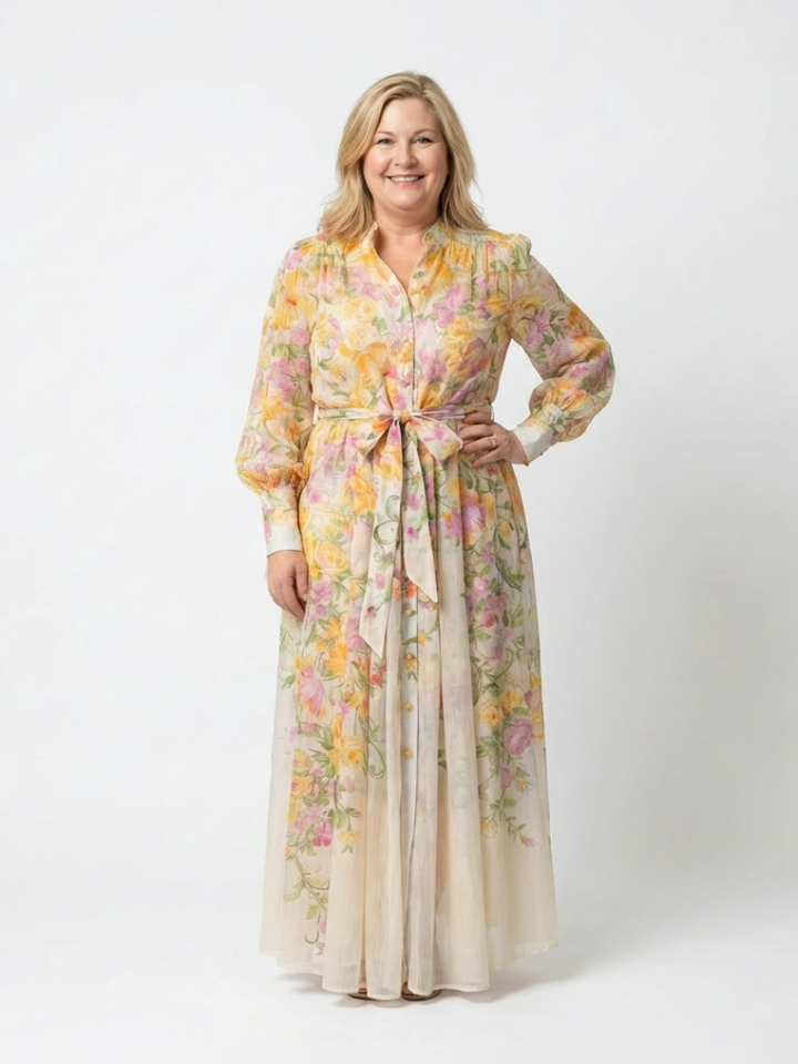 Calista | Floral Sheer Long Sleeve Maxi Dress