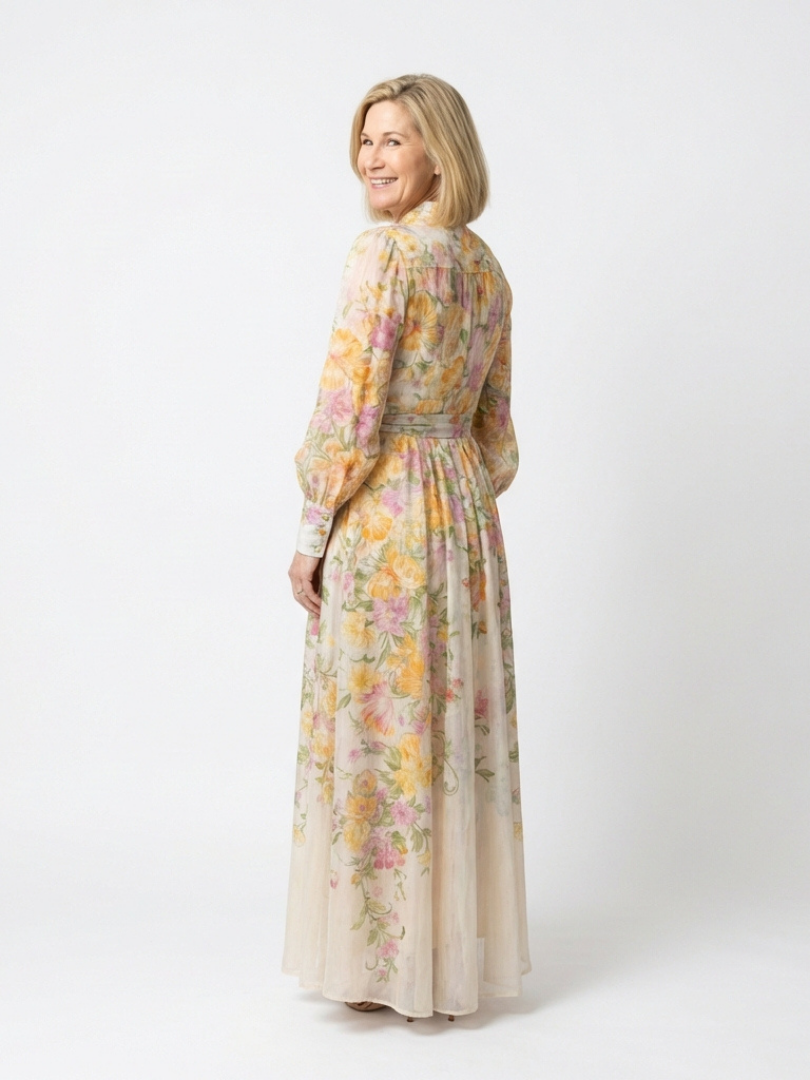 Calista | Floral Sheer Long Sleeve Maxi Dress