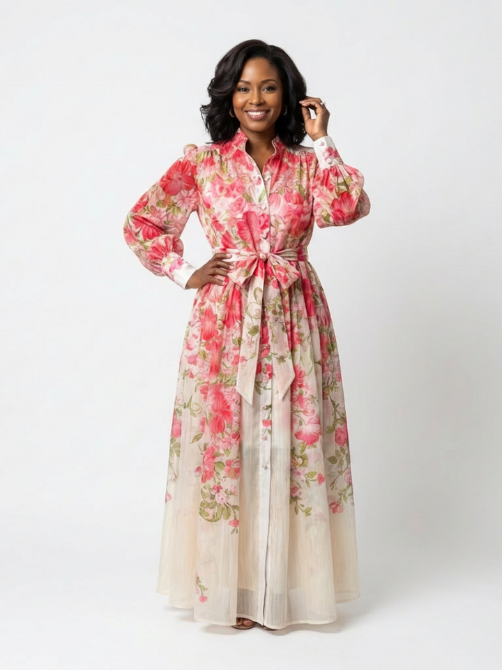 Calista | Floral Sheer Long Sleeve Maxi Dress