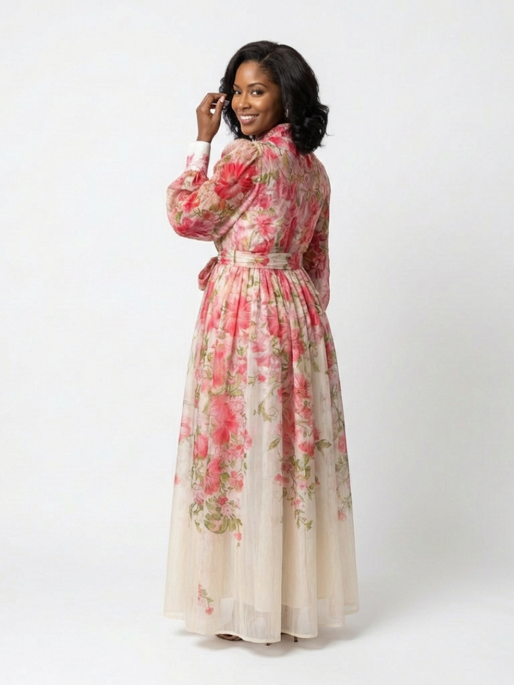 Calista | Floral Sheer Long Sleeve Maxi Dress