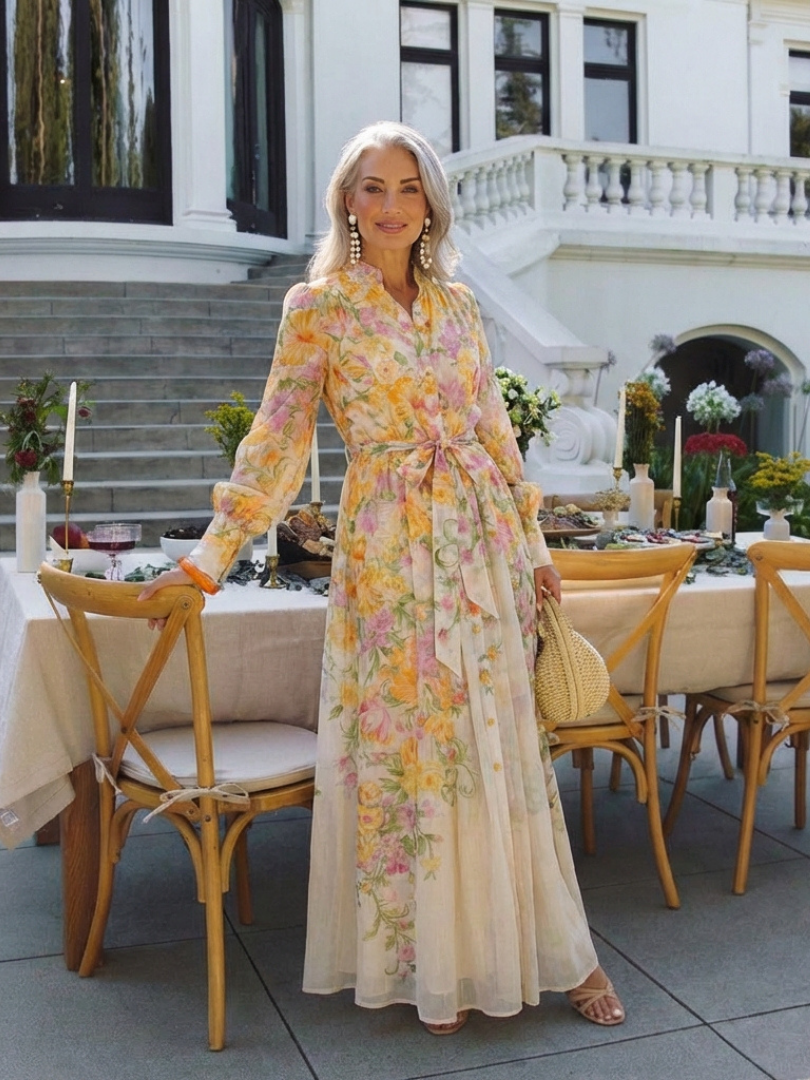 Calista | Floral Sheer Long Sleeve Maxi Dress