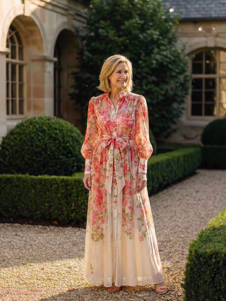 Calista | Floral Sheer Long Sleeve Maxi Dress