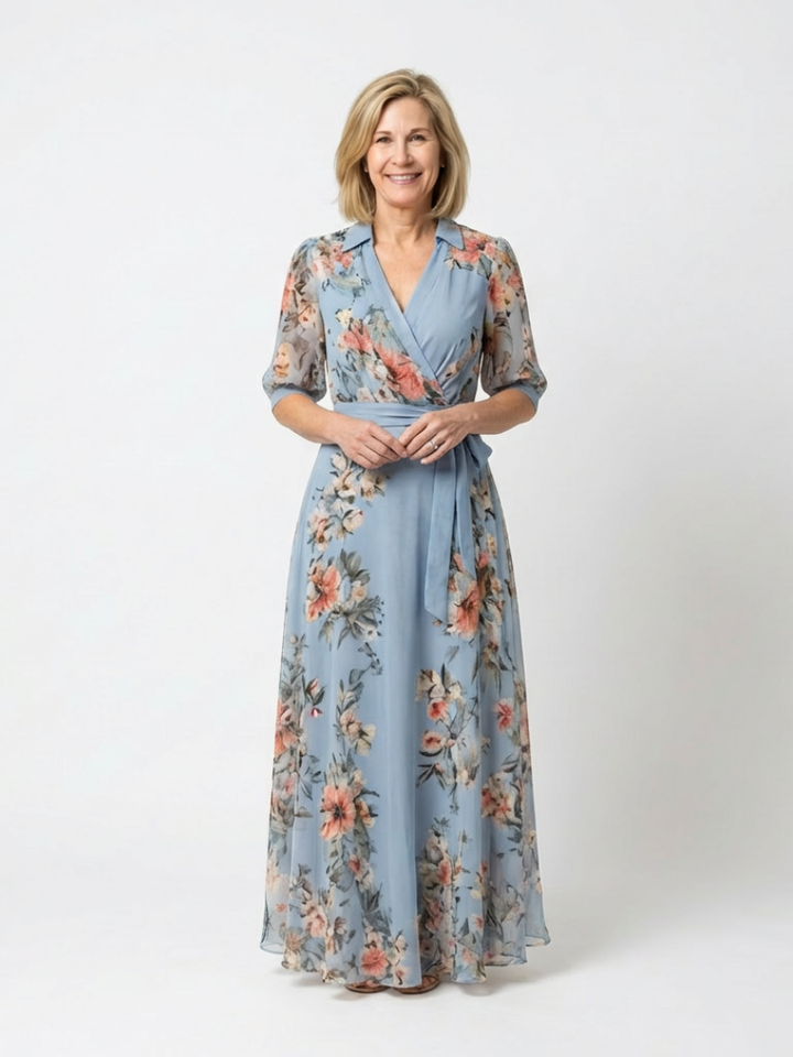 Olivia | Floral Wrap V Neck Maxi Dress