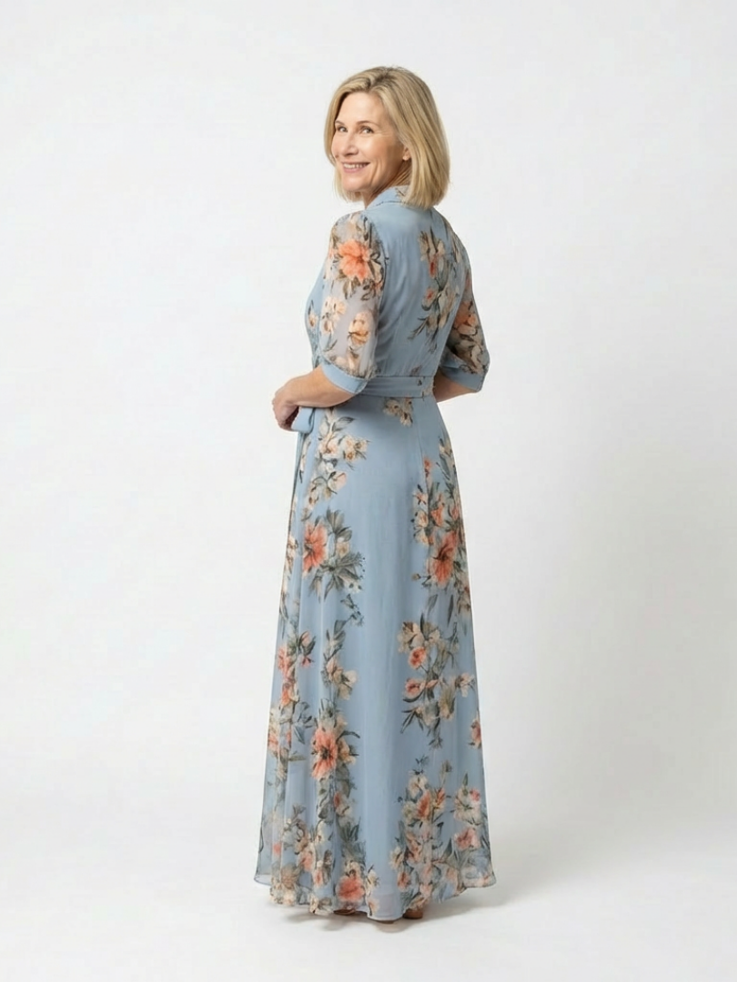 Olivia | Floral Wrap V Neck Maxi Dress