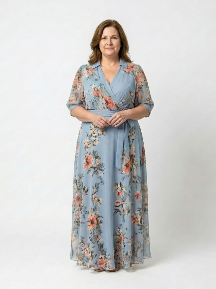 Olivia | Floral Wrap V Neck Maxi Dress