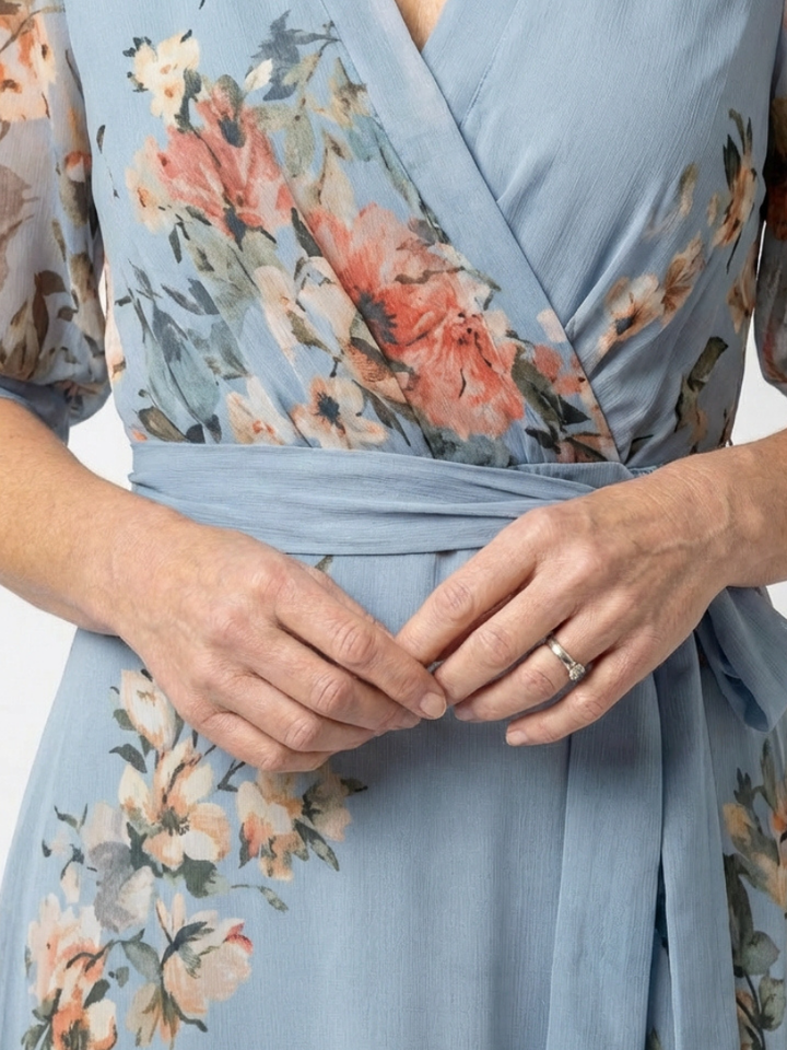 Olivia | Floral Wrap V Neck Maxi Dress