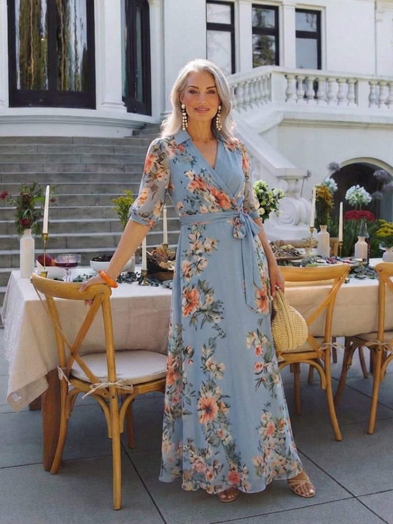 Olivia | Floral Wrap V Neck Maxi Dress