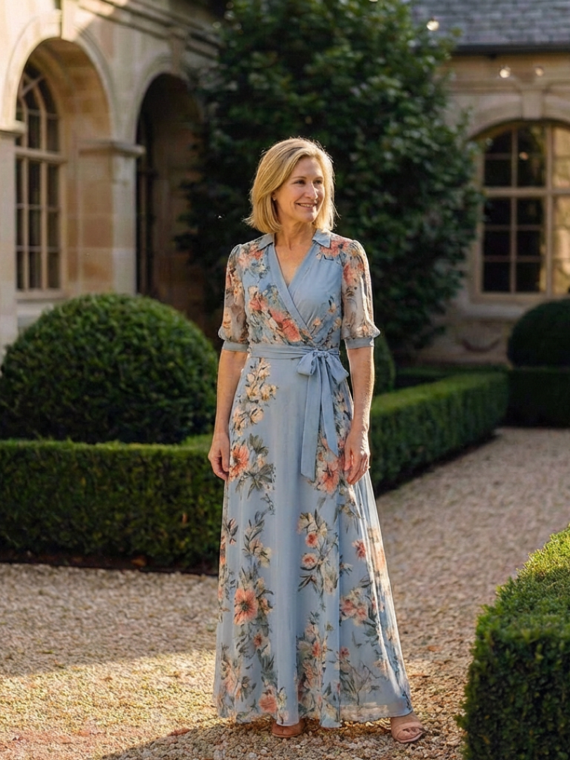Olivia | Floral Wrap V Neck Maxi Dress