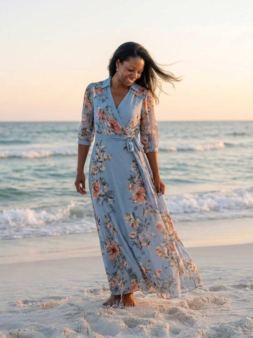 Olivia | Floral Wrap V Neck Maxi Dress