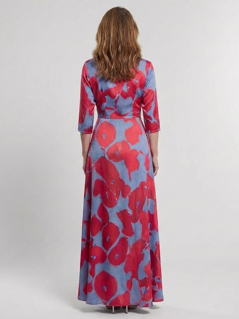 YYsolde | Three Quarter Sleeve V Neck Floral Maxi Dress