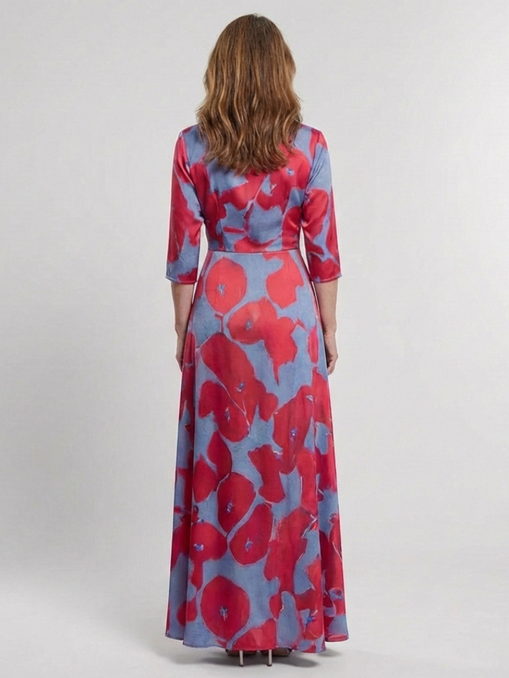 YYsolde | Three Quarter Sleeve V Neck Floral Maxi Dress