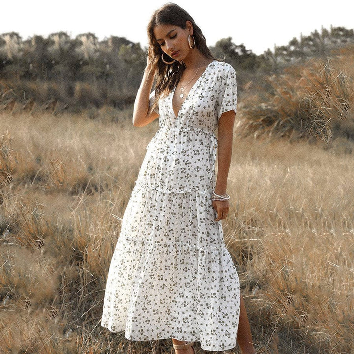 Kimberly™ - White Long Summer Dress with Print