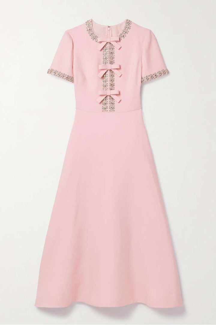 Charlotte™ | Bow with Crystal Embellished Midi Dress