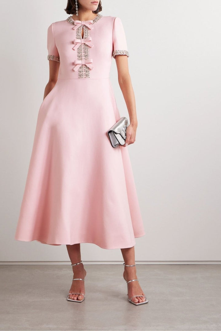 Charlotte™ | Bow with Crystal Embellished Midi Dress
